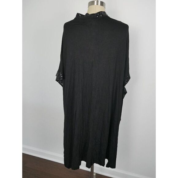 COIN 1804 Plus Size Black Sequin Contrast Kimono Top One Size - Picture 5 of 8